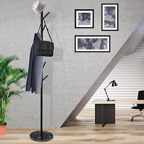 Levede Clothes Stand Garment Coat Rack Metal Rail Portable Hanger Stand Organizer Standing Coat and Hat Hanger Organizer Tree Shaped Rack, for Entryway, Hallway, Bedroom, Office Black