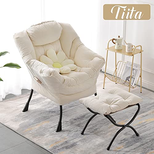 Tiita Lazy Chair with Ottoman, Modern Large Accent Lounge Chair, Leisure Sofa Armchair with Ottoman, Reading Chair with Footrest for Bedroom, Living Room, Dorm Rooms, Garden and Courtyard