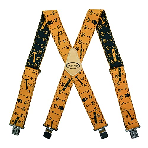 MELOTOUGH Men's Braces Fully Elastic 2 inch Wide X back Heavy Duty Work Suspenders, Yellow Rule, Large