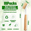 10 Pack Dish Brush with Bamboo Handle Dish Scrubber Built-in Scraper Wood Kitchen Scrub Brush Dishwashing Brush Dish Cleaning Brush Dish Cleaner Brush for Cleaning Sink Pot Pan, 9.8 x 2.3 x 1.4 Inch