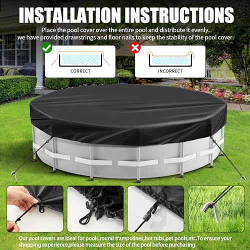 8 Ft Round Pool Cover Solar Cover for above Ground Pool with Pool Covers Accessories Swimming Round Solar Pool Covers for above Ground Pools Heavy-Duty Waterproof Dustproof(Black)