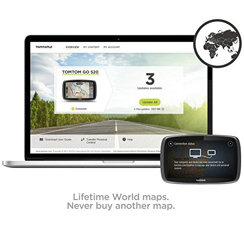 TomTom Car Sat Nav GO 520, 5 Inch with Handsfree Calling, Siri, Google Now, Updates via WiFi, Lifetime Traffic via Smartphone and World Maps, Smartphone Messages, Capacitive Screen, Black, Grey