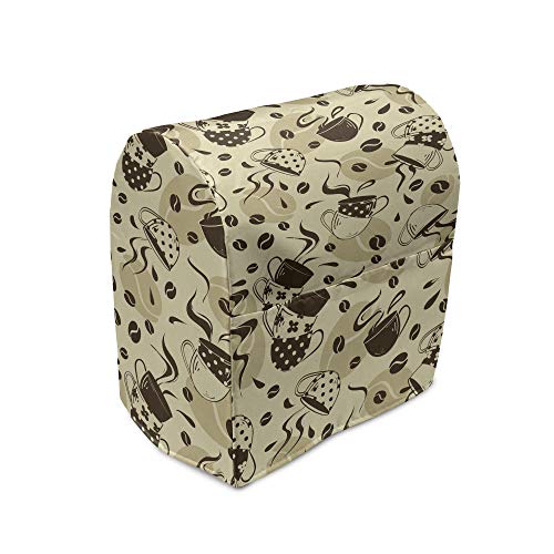 Ambesonne Modern Stand Mixer Cover, Contemporary Coffee Cups Polka Dots and Beans Roasted Graphic Design, Kitchen Appliance Organizer Bag Cover with Pockets, 6-8 Quarts, Cream and Brown