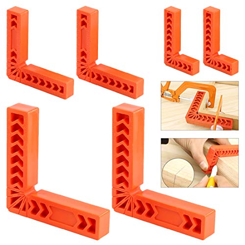 Glarks 6Pcs 3" 4" 6" 90 Degree Positioning Squares, Right Angle Corner Clamps for Woodworking, Picture Frames, Boxes, Cabinets or Drawers, L-type Right Angle Ruler, Carpenter Tool