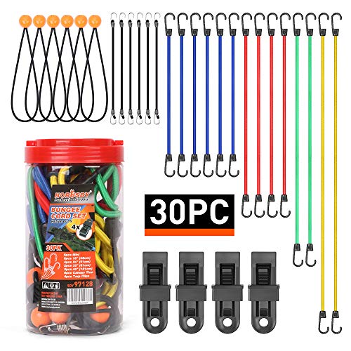 30-Piece Premium Bungee Cords Awning Tarp Clips Ball Elastic Cords Tie Down Set 10'/18'/24'/32'/40'