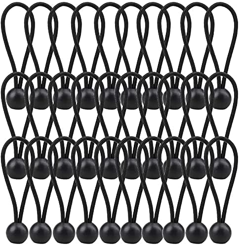 Vashly 30Pack Ball Bungee Cords Whit Balls 6 inch Black Heavy Duty Versatile Tarp Tie Down Strap Cord,for Holding Camping Tents Cargo Canopy Pool Cover Holding Wire and Hoses