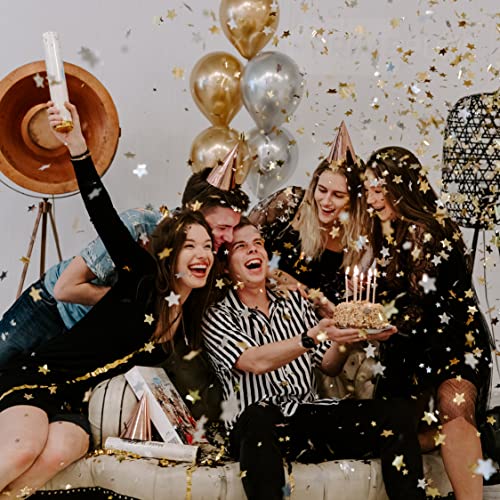 Gold Confetti Poppers 4 Pack | Confetti Cannon Party Poppers Confetti Shooter for Events Birthday Celebration | Bulk Streamer Blaster Cannon Star Launcher | Large Prank Package Gun Tube Stick
