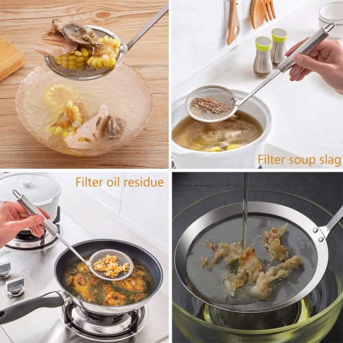 Durable 304 Stainless Steel Canning Ladle Oil Soup Spoon,Fat Skimmer Spoon Hot Pot Fine Mesh Food Strainer Spider Strainer (4PCS)