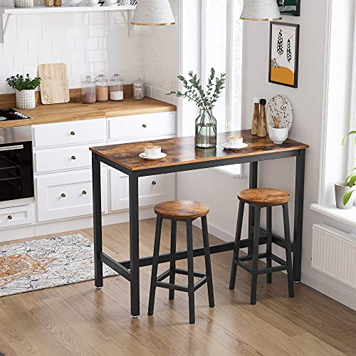 Vasagle Set of 2 Bar Stools, Tall Kitchen Stools, Sturdy Steel Frame, 65 cm Tall, Easy Assembly, Industrial Style, Rustic Brown and Black