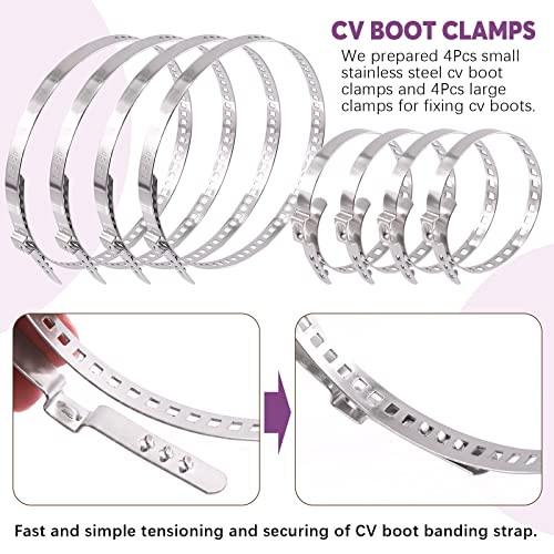 Swpeet 9Pcs Heavy Duty Multi-purpose Hose Clip Pliers with Small and Large Stainless Steel CV Boot Clamp Assortment Kit, Crimp Clamp Clic-R Collar Pliers Adjustable Drive Shaft CV Boot for Most Cars