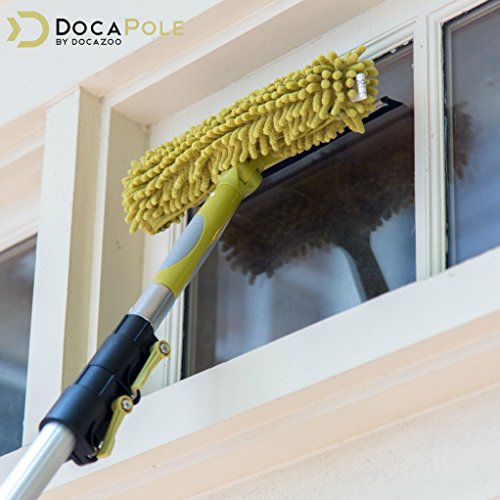 DOCAZOO Cleaning Kit w/ 7-30ft to 36 ft Extendable Telescoping Extension Pole - Window SqueegeeTool & Microfiber Duster for High Ceilings, Ceiling Fan Dusters, Cobweb - Your Long Reach Cleaner Tool