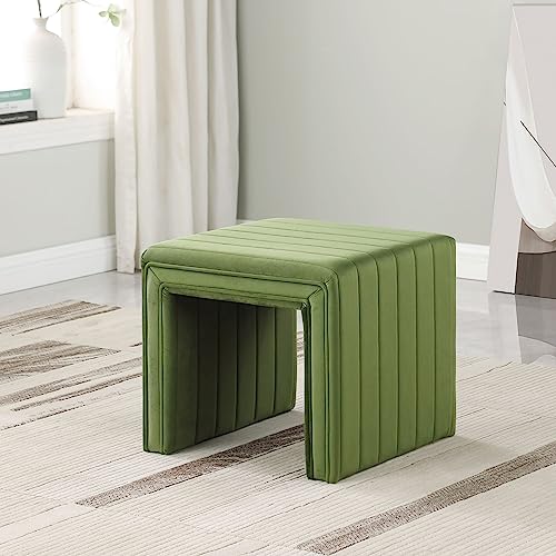 HomePop Modern Channel Tufted Velvet Ottoman Home Décor|Ottoman for Living Room & Bedroom - Green