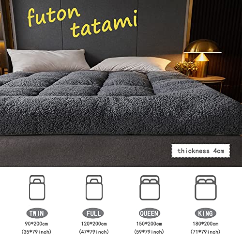 Generic Fluffy Futon Mattress Plush Foldable Japanese Floor Mattress Queen Portable Bed Mattress Topper Sleeping Pad Tatami Floor Mat with Feather Fabric Fiber Single Double,Gray,120x200cm 1.4kg