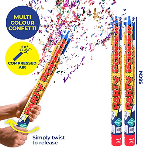 [4PCE] Party Central Party Popper, Releases Multi Coloured Confetti, Contains Non Toxic Materials and Compressed Air, Perfect For Many Celebrations (58cm)