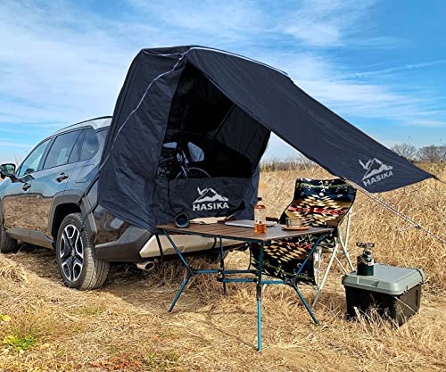 Hasika SUV Camping Tent Car Tailgate Shade Awning with Screen Net Midsize to Full Size SUV Van Waterproof 3000 MM UPF 50+ Black (Small)