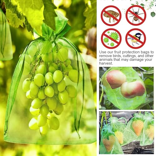 100 Pcs Fruit Protect Bags,Fruit Cover Mesh Bag with Drawstring,Reusable Mesh Garden Netting Protection Bags for Protecting Fruit Tree,Plants,Vegetables from Birds and Insects