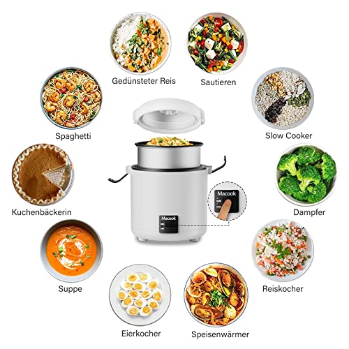 Macook Mini Rice Cooker for 1-2 People (1.5 Cups, 0.3 Litres), Rice Cooker Small Easy One-Button Operation, Non-Stick Coated Inner Pot Including Rice Spoon and Measuring Cup