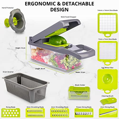 【Australian Owned Brand】14 in 1 Ashlar Vegetable Chopper "Affordable" Onion Potato Carrot Veggie Cutter with Sharp Blades, Mandoline Slicer Dicer & Fruit Chopper, Kitchen Tools & Gadgets (Grey)