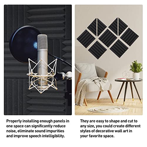 Hertber-24 Pack Wedges Acoustic Panels 12 x 12 x 2 Inches Sound Proofing Panels High Density Sound Proof Foam Soundproof Wall Panels For Wall