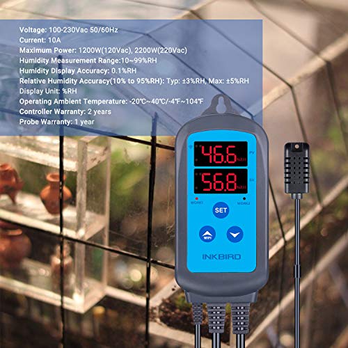 Inkbird Digital Wi-Fi Humidity Controller AU Plug IHC-200 Dual Outlet Pre-Wired Humidistat for Mushroom Growing Curing Meat Reptile Greenhouse Support Humidifier Dehumidifier Fan