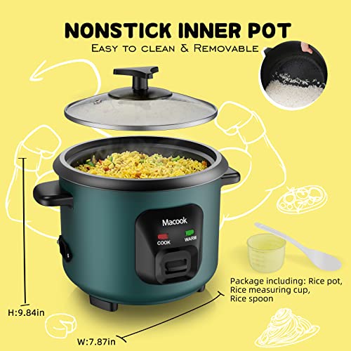 0.6L Mini Rice Cooker 3-Cups Uncooked, Macook Portable Non-Stick Small Travel Cooker, 15 Minutes Fast Cooking, Keep Warm, Suitable for 1-3 People, Green 22x22x20cm (CFXB15-3H)