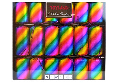 Toyland® Pack of 6 Luxury Bright Rainbow Design Christmas Crackers