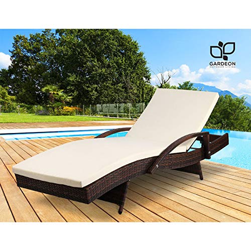 Gardeon Sun Lounge Camping Chair Wicker Lounger Rattan Day Bed, Chaise Beach Chairs Outdoor Furniture Garden Patio Setting Pool Backyard, Cushion Armrest Adjustable Backrest Brown