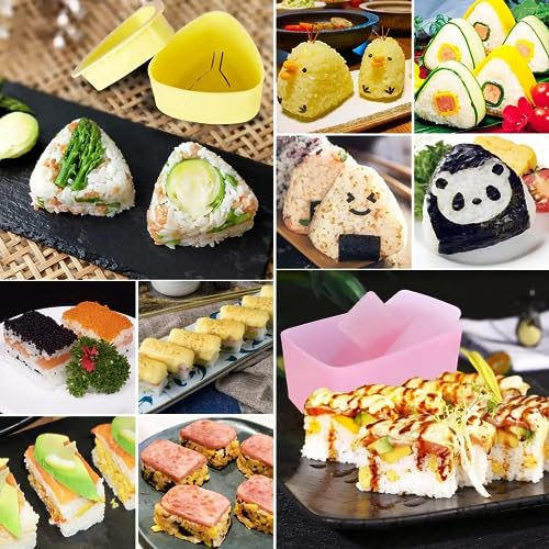 8 in 1 Sushi Making Kit and Rice Ball Molds, Sushi Roller Kit Onigiri Mold, Non-Stick Easy to Use and Clean, with Sushi Mat and Rice Scoop, for Kids Lunch Bento and Home DIY Sushi kit