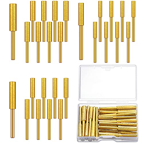 30 Pcs Diamond Chainsaw Sharpener Stones Bits High Hardness Chainsaw Sharpening Titanium Plated Wheels Grinding Tool for Electric Gold Chain Saw Jewelry Stone (5/32 inch, 3/16 inch, 7/32 inch)