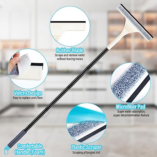 Wothfav Professional Window Squeegee Cleaner, 61" Telescopic Window Cleaning Equipment, 2 in 1 Window Squeegee with Extendable Cleaning Poles, Glass Cleaning Tools for Indoor/Outdoor