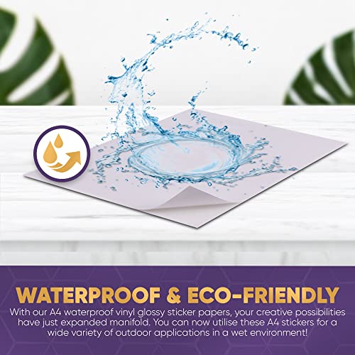 Avarrix Australia Printable Vinyl Sticker Paper for Inkjet Laser Printer, Glossy White, 100 Sheets, Waterproof Label Stickers, Printable Vinyl Sheets, Tear Resistant, Quick Dry Vibrant Colours, A4