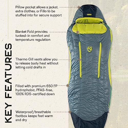 NEMO Disco Sleeping Bag | Plush Down Backpacking Sleeping Bag for Side Sleepers, Mens 30 Regular