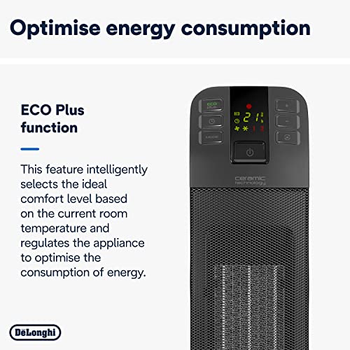 De'Longhi Bend Line Tower Fan Heater HFX65V20, 2000W with Silent Operation, Remote Control, Ceramic Technology,Black