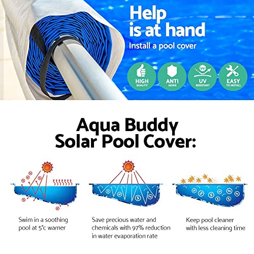 Aquabuddy Pool Cover Roller Solar 10x4m Silver Blue 500 Microns Pools Covers, Above Ground, Bubble Blanket Garden Heater Outdoor Water Rectangle Blankets