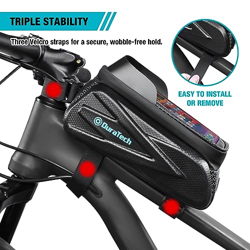 DURATECH Bike Frame Bag | Waterproof Bike Phone Holder with EVA Hard Shell | Bicycle Bag with Sensitive Touch Screen and Sun Visor | Large Capacity Bike Top Tube Bag for Phones Under 6.9''