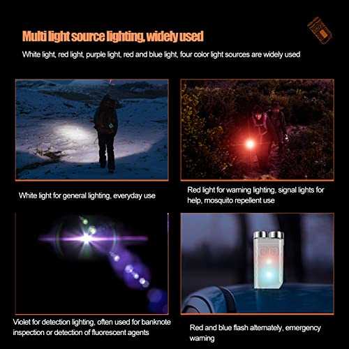 LED Keychain Flashlight, 900 Lumen Mini EDC Keychain Flashlight, Rechargeable Magnetic Pocket Torch with UV White Red Blue Light, Waterproof for Camping, Hiking, Emergency Lighting (White)