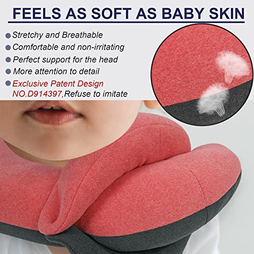 BUYUE Kids Travel Pillows for Airplane, 360° Head Support Sleeping Essentials for Boys Long Flight, Skin-Friendly Soft Neck Pillow for Traveling in Car Seat, Small, Pink Grey