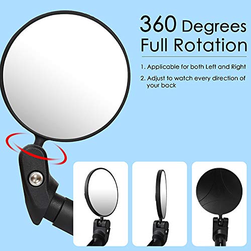 2PCS Bike Mirrors, Safe Rearview Mirror Bicycle Cycling Rear View Mirrors Adjustable Rotatable Handlebar Mounted Convex Glass Mirror