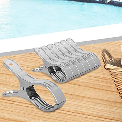 Dseap Towel Clips: Pack of 12, 5-1/8”L, Jumbo Stainless Steel Metal Beach Towel Clips, Pool Cover Clamps, Beach Chair Clips, Beach Blanket Holder Pins, for Cruise Boat Pool Lounge Chair