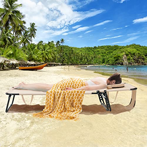 Costway Face Down Tanning Chair, Beach Lounge Chair with 5-Level Adjustable Backrest & 3 Removable Pillows, Folding Sunbathing Recliner with Face Hole, Reinforced Chaise Lounge Chair for Deck