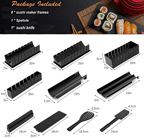 Sushi Making Set, 10 PCS DIY Sushi Production Kit, Super Sushi Tools for Sushi Maki Rolls, Premium Sushi Mold Maker with Sushi Rice Roll Mold Shapes and Fork, Super Easy and fun for Daily Uses (Black)