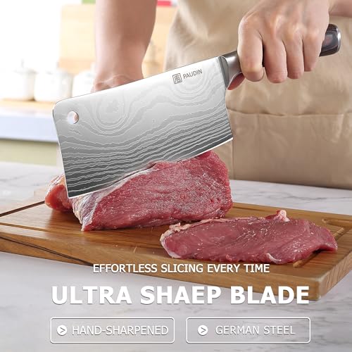 PAUDIN Cleaver Knife, Ultra Sharp Meat Cleaver 7 Inch, High Carbon Stainless Steel Butcher Knife with Wooden Handle, Chinese Cleaver for Meat Cutting Vegetable Slicing