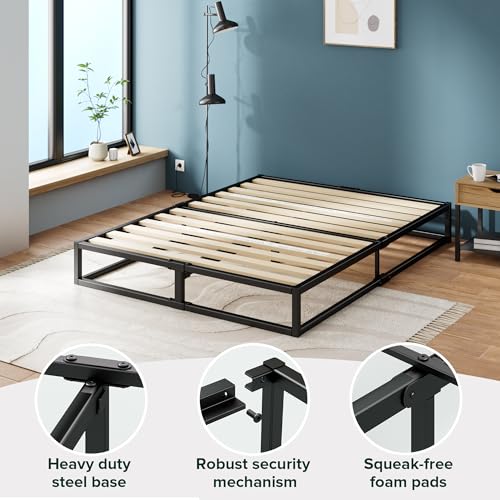 Zinus Joseph 25cm Queen Bed Frame Base Mattress Foundation Support - Industrial Metal Steel/Bedroom Furniture, Black