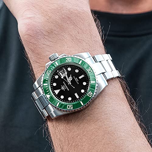 ADDIESDIVE Dive Automatic Watch for Men Diver 200m Underwater Watches NH35A Stainless Steel Bracelet, Black Green, 164g, Bracelet
