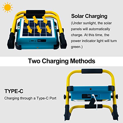 OUSIDE Construction Spotlight LED Battery with Tripod, Portable LED Spotlight Battery with 10500 mAh Battery, Type C and Solar Charging, 4 Light Modes - Ideal for Repair, Construction Site, Emergency