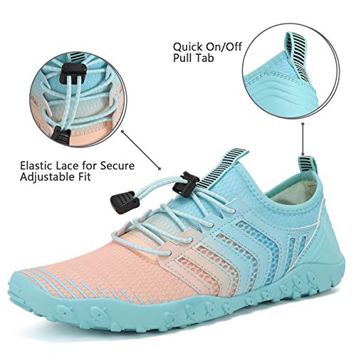 WateLves Water Shoes Mens Womens Beach Swim Shoes Quick-Dry Aqua Socks Pool Shoes for Surf Yoga Water Aerobics, G/Pink/Blue, 8.5 Women/7 Men