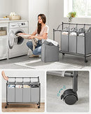 Songmics Laundry Basket with 4 Removable Laundry Bin on Wheels - Gray