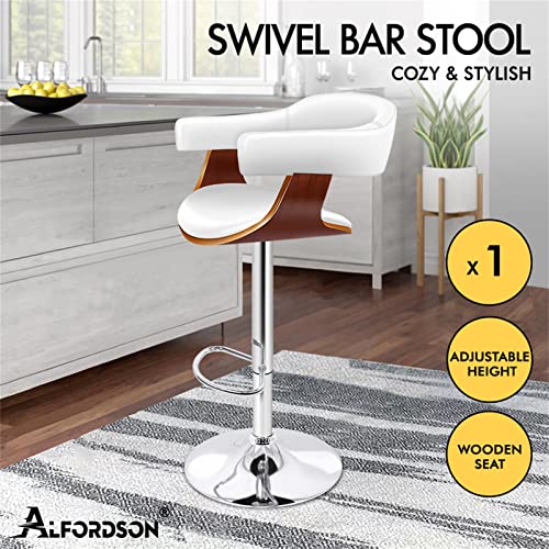 ALFORDSON Bar Stool Adjustable Kitchen Stool Joan Swivel Counter Dining Chair in 61-82cm Seat Height, Barstool Furniture for Countertop Home Bar, White