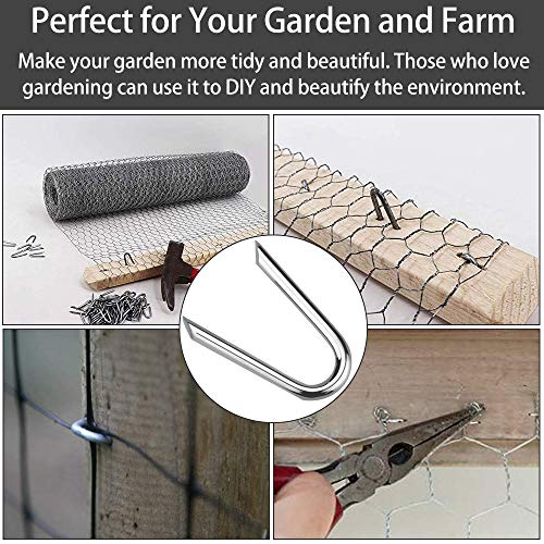 VCRANONR 100 Pieces U Staples 20 x 1.3 mm Staple Nails Small Wire Loops Fence Wire U Clamp Nail Galvanised Sharp Nail Cramp, U Nails with Tips for Nets, Fence, Mesh, Chicken House Wire