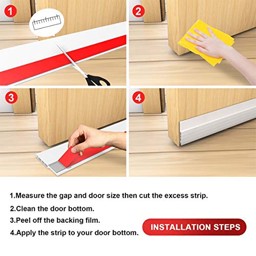 Suptikes 2 Pack Door Draft Stopper，Door Sweep for Exterior & Interior Doors,Door Bottom Seal Dust and Noise Insulation Weather Stripping Draft Guard Insulator, 1-4/5" W x 36" L,White